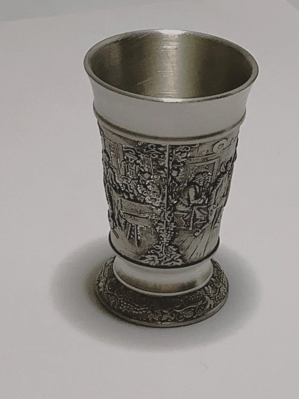 Vintage German Zinn-Becker Embossed Pewter Shot Glass Marked 95% Zinn